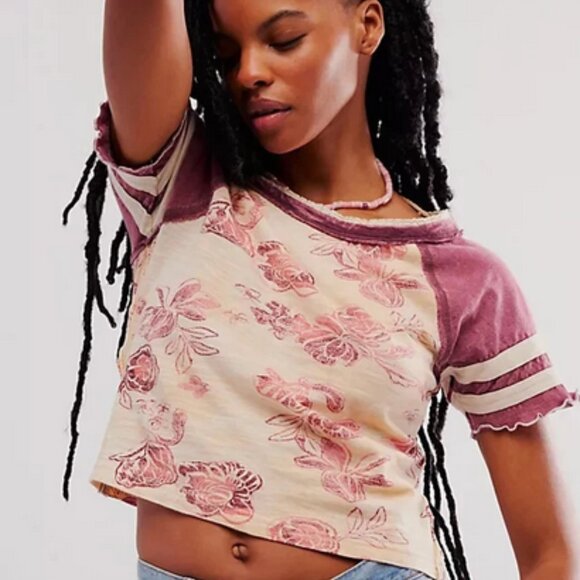 Free People We The Free Wish You Were Here Tee Floral Printed Top M - Picture 1 of 2